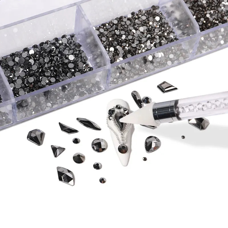 Mine Black Fancy Crystal Nail Rhinestones Nail Parts Gems Stones 3D Flatback Shaped Diamonds Glass Nail Art Decorations 241226