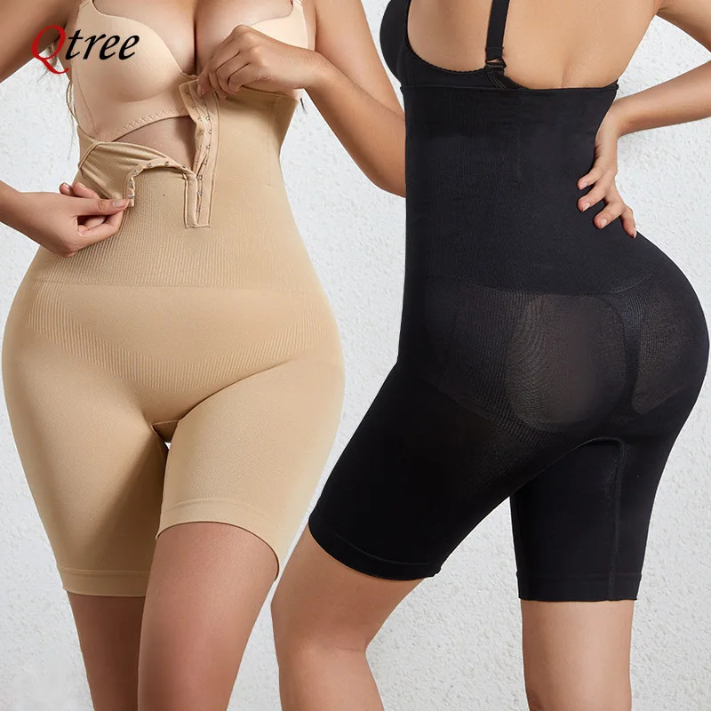 Qtree Women Tummy Control Slimming Panty with Girdle High Waist Trainer Body Shaper Shorts Plus Size Hooks Butt Lifter Shapewear 241225