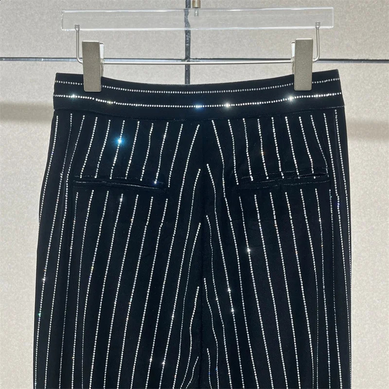 Womens pants Spring shiny rhinestone decorated womens straight leg pants gold velvet slim fit striped suit pants y2k 241224