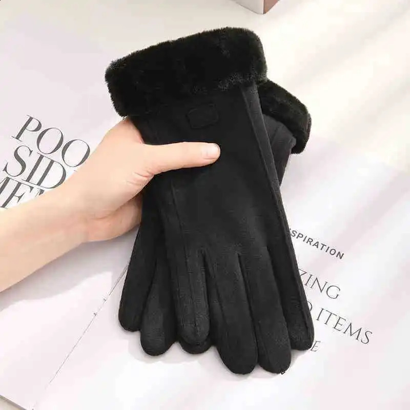 Warm Full Finger Gloves Autumn Winter Touch Screen Plus Wool Gloves Womens Thickened Wool Knit Cycling Gloves 241226