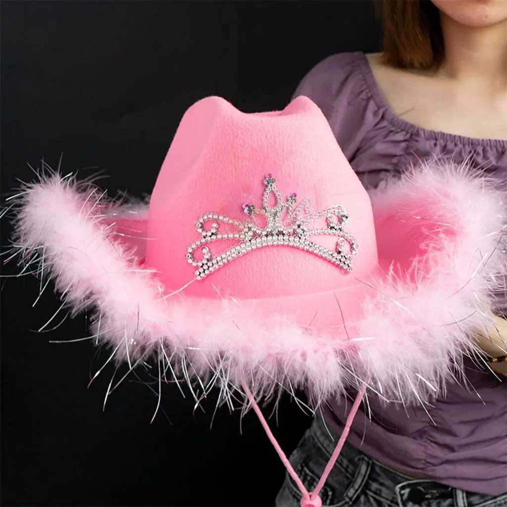 Pink Cowboy Hat Pink Cowgirl Prink Hat with Tiara Design Pink Cowboy Hat W241225