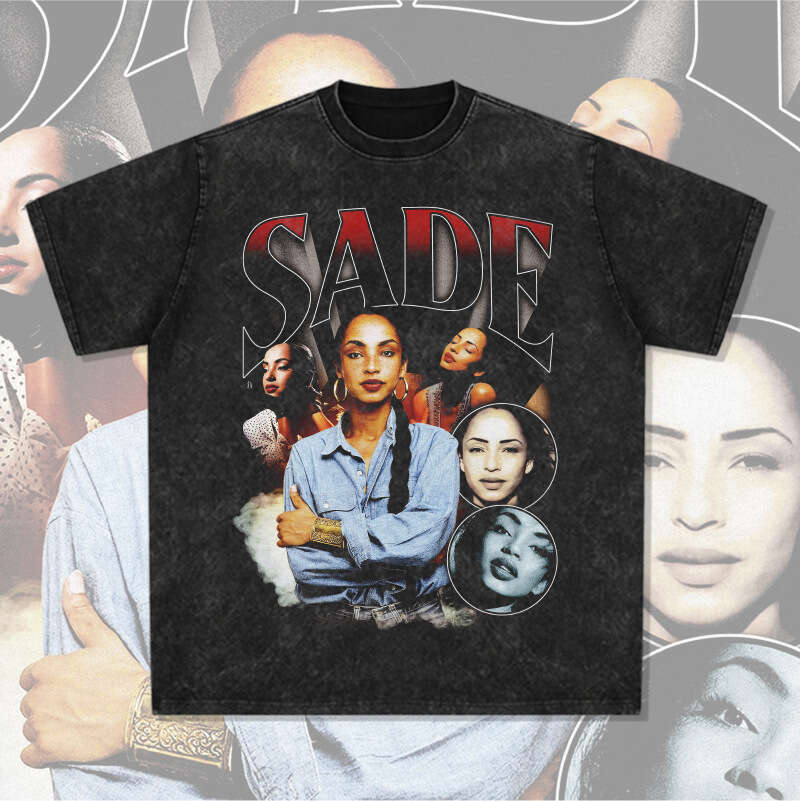 Hip Hop Sade Printed Short Sleeve T-shirt Made of Pure Cotton Loose Vintage Round Neck with Small Neckline