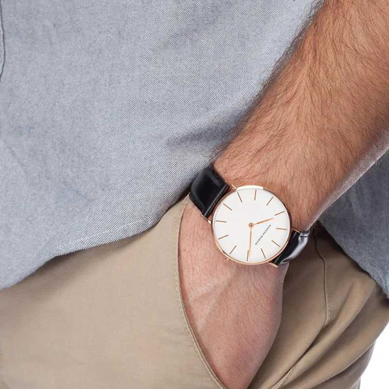 New Arrival Hannah Martin Brand Fashion Quartz Wrist Watches Silver Brown Leather Men Watch Waterproof Dress Watch Men Casual Mens Watches Z241226