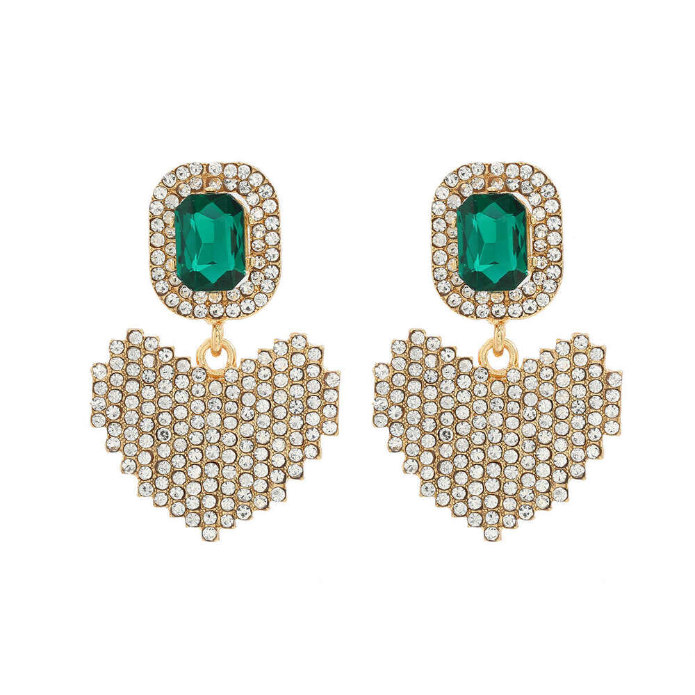 ZAA Exquisite Fashion Light Full Dia Geometric Love Alloy Eardrops Super Flash Temperament Versatile Daily Women's Style