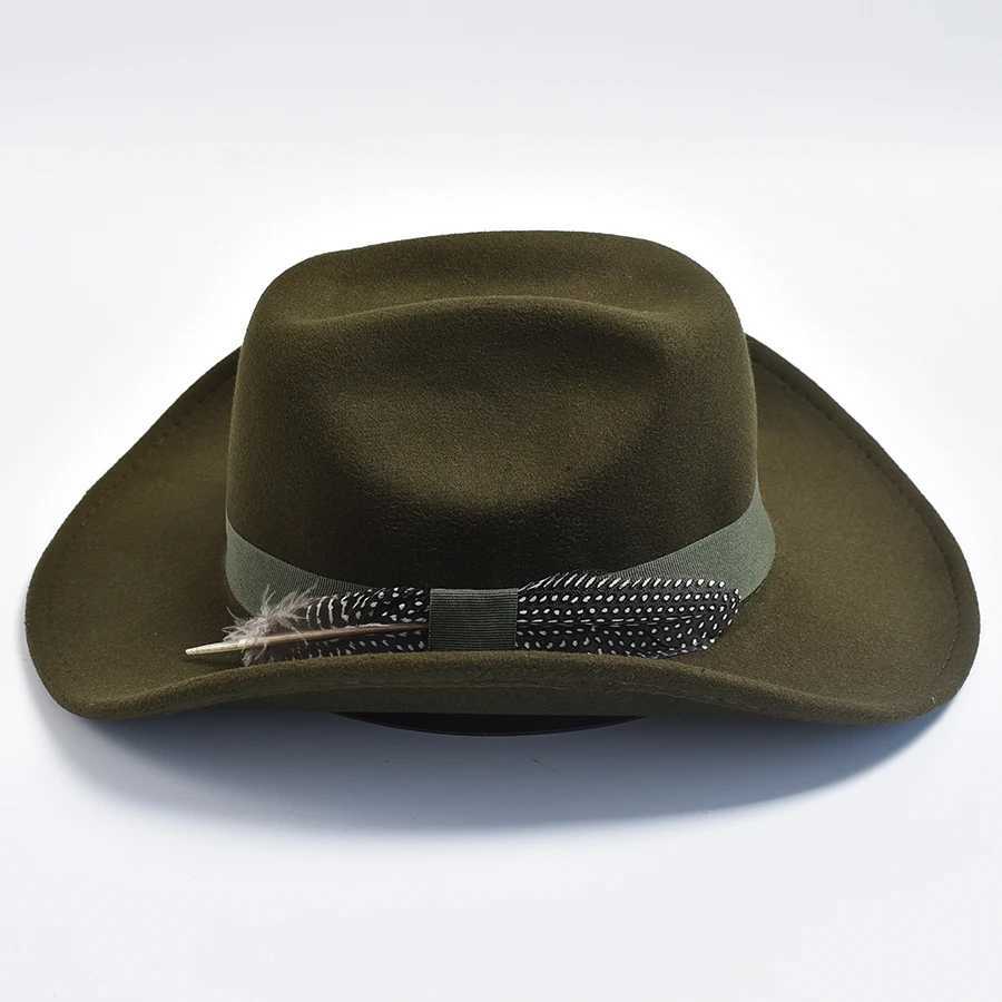 Mens handmade feather cowboy hat with retro curves Brim Gentleman Fedora Jazz C Sombrero Hombre W241225