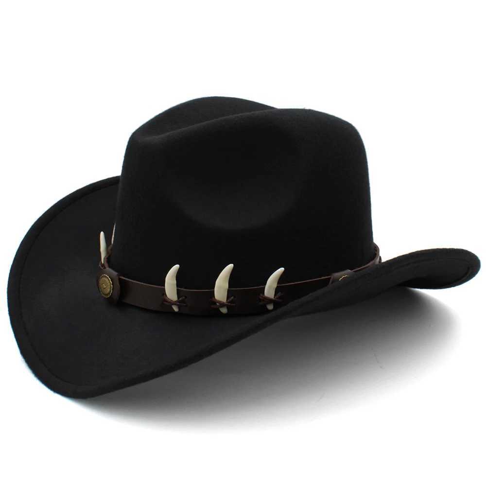 3-Size Parents Children Boys and Girls Western Cowboy Hat Width Brim Panama Sunhats Wolf Teeth Fedora Cs Trilby Sombrero Party W241225