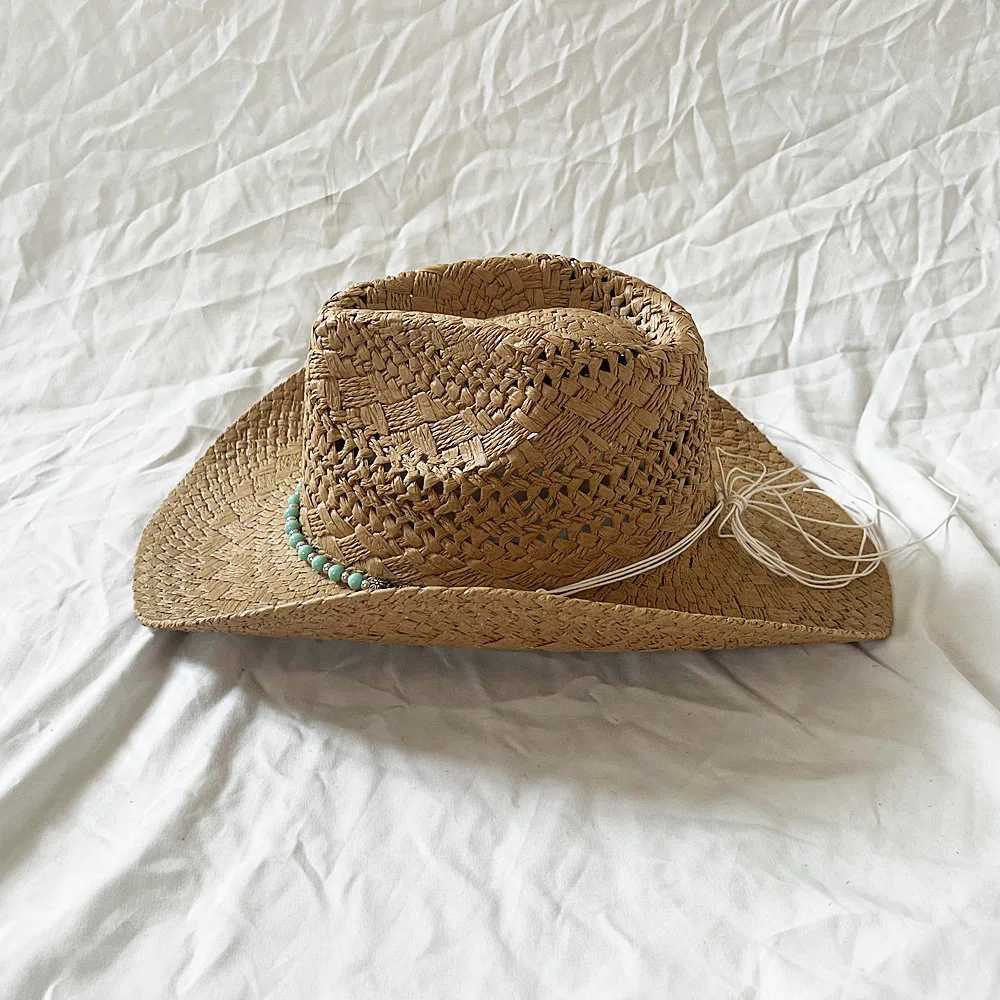 Summer Beach Holiday Str Hat Vintage Handmade Womens Bohemian Hollow Cowboy Hat Shell Bead Sun Hat Fishing C W241225