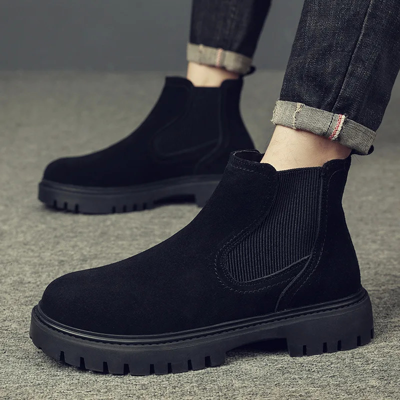 British Cow Suede Platform Boots for Men Fashion Softsoled ner Nonslip Autumn Winter Casual Man Ankle Shoes 241225