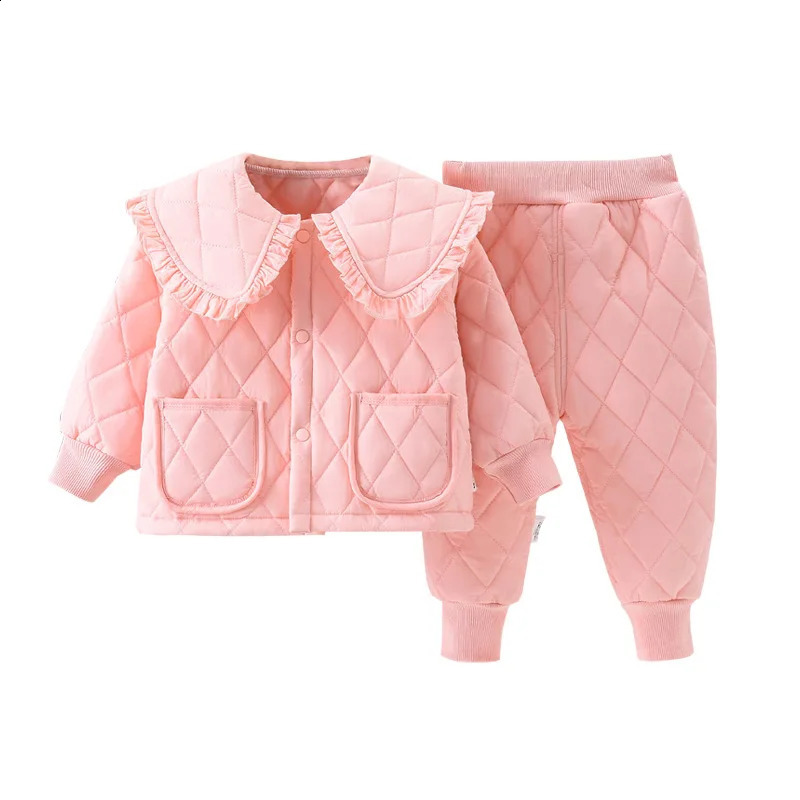 Girls Clip Cotton Sets Winter Baby Warm CoatsPants 2Pcs Autumn Children Lapel Solid Fashion Clothing Suit 12M6 Years 241225