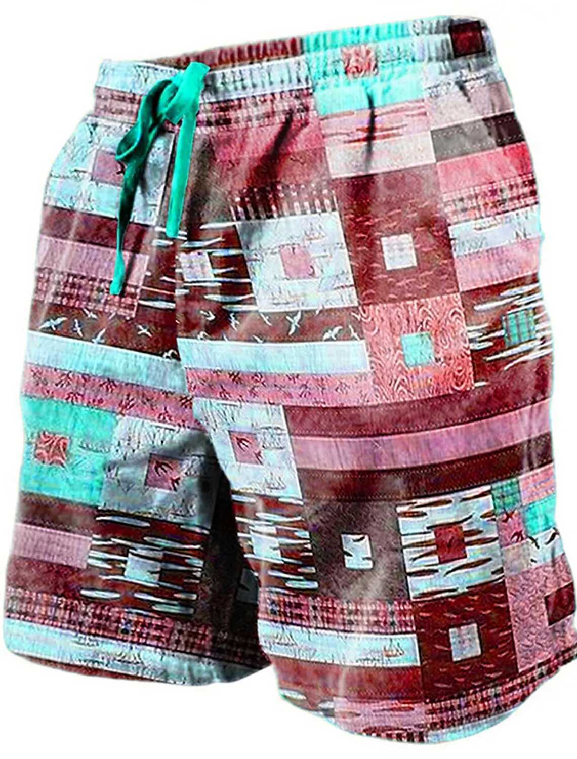 Mens beach shorts color checkered 3D printed shorts mens summer breathable shorts fitness street shorts mens Ropa Hombre W241226