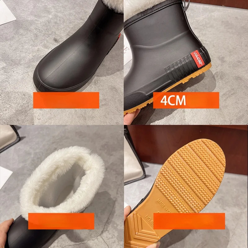 Rubber Shoes Women Warm Waterproof Rain Boots Fashion Slip-on Non-slip Ankle Booties Waterproof Work Short Boots Woman 241226