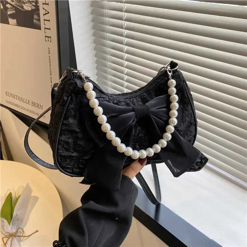 Pearl Female Bag Luxury Designer Handbag Bow Crossbody Bags Fi Canvas Womens 2024 Trend Shoulder bag PursesXJ241225