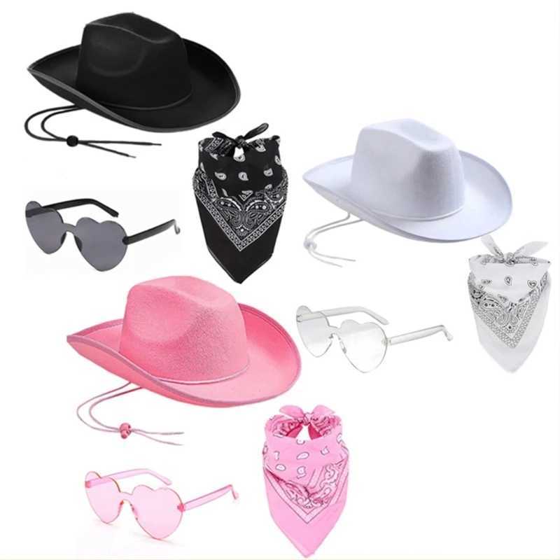 Western style cowboy hat scarf sunglasses wide brown hat womens party attire W241225