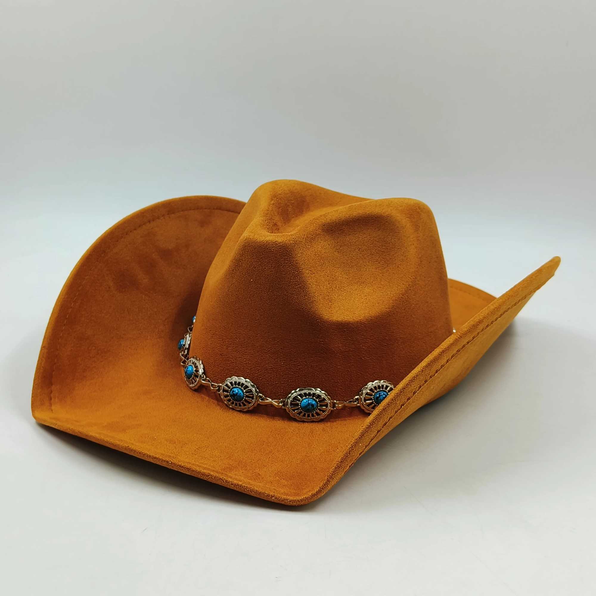 Turquoise cowboy hat vegan hat mens jazz hat suede cowboy hat wide brown fashion Fedora hat solid color Panama grass hat W241225