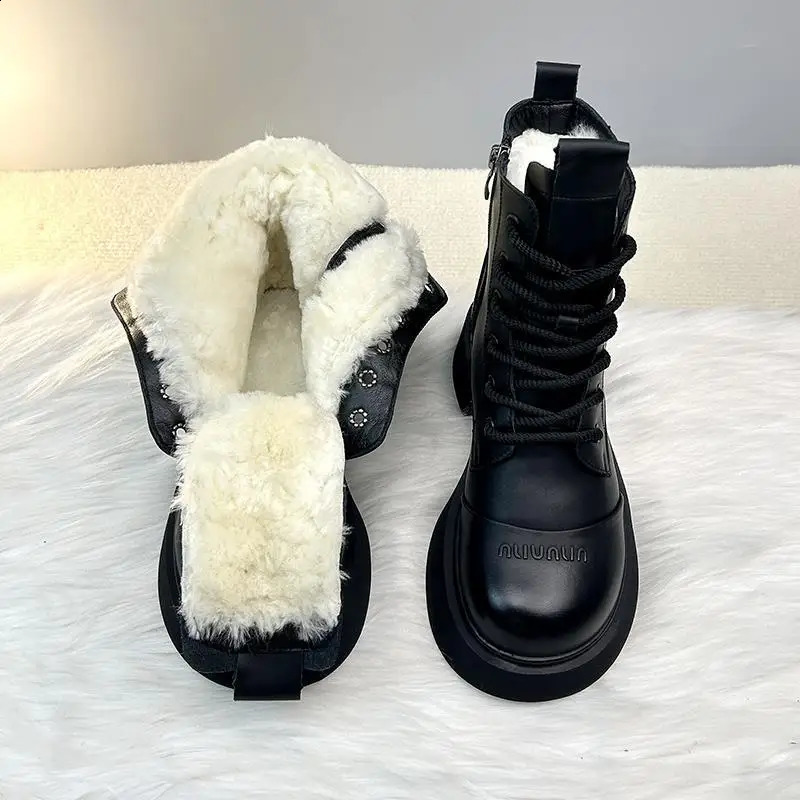 Top Quality Women Winter Leather Boots Platform Keep Warm Ankle Boots Casual Outdoor Botas Anti Slip Snow Boots Cotton Shoes 241226