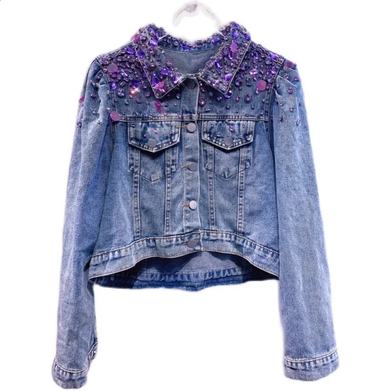 Arrivel High Quality Heavy Industry Beads Rhinestone Denim Coat Women Autumn and Winter Jean Jacket Casacos Feminino 241223