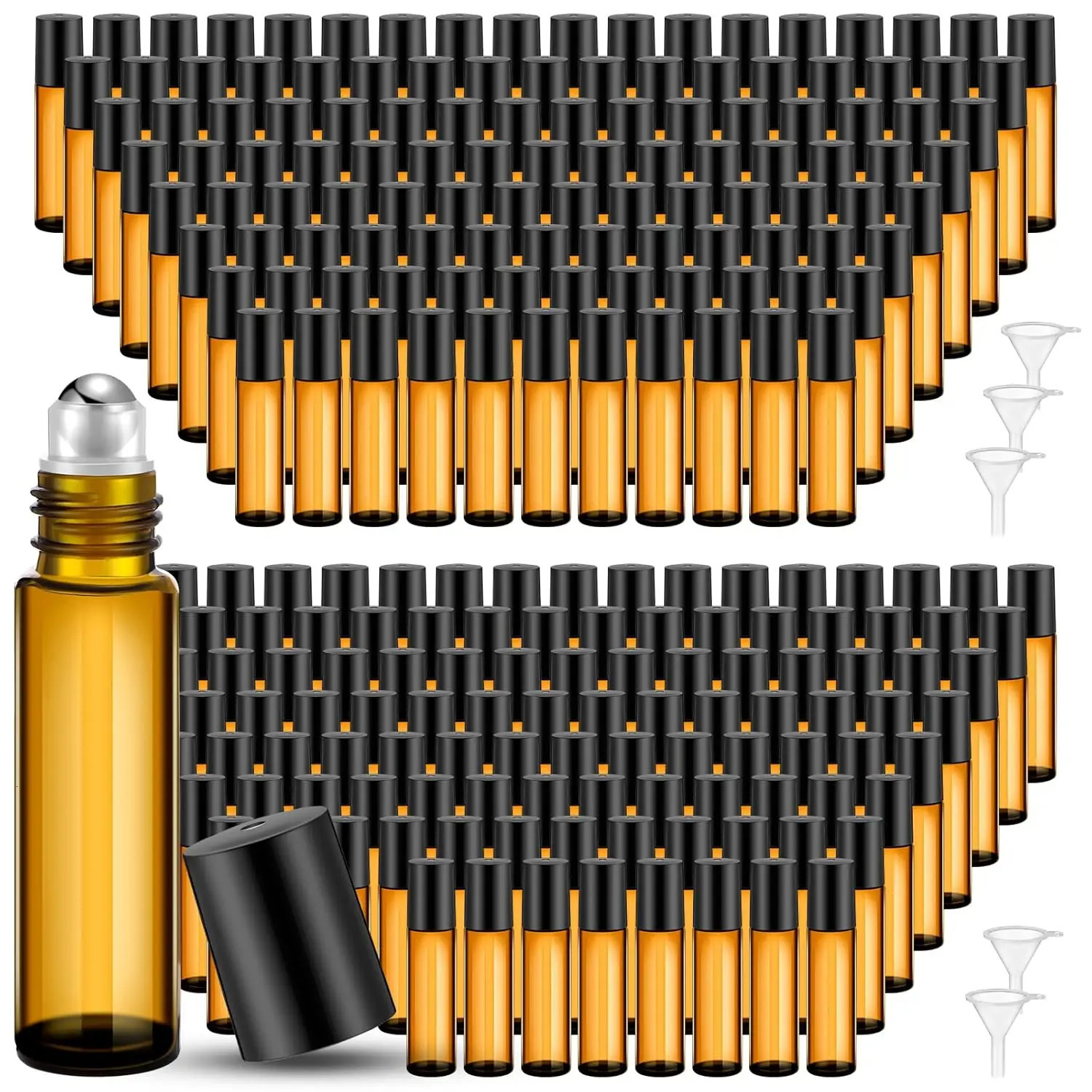 50/100 PCS 5/10ML Amber Roller Ball Essential Glass Oil Bottle Empty Perfume Roller Ball Refillable Liquid Container Makeup Tool 241225