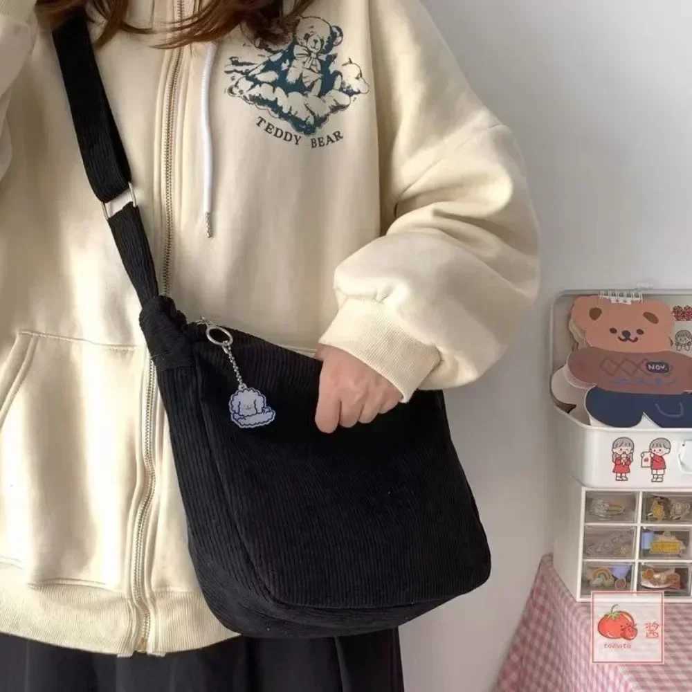 Women Canvas Shoulder Bags Korean Fi Female Messenger Crossbody Bag for Girl Students Corduroy Solid Cloth HandbagsXJ241225