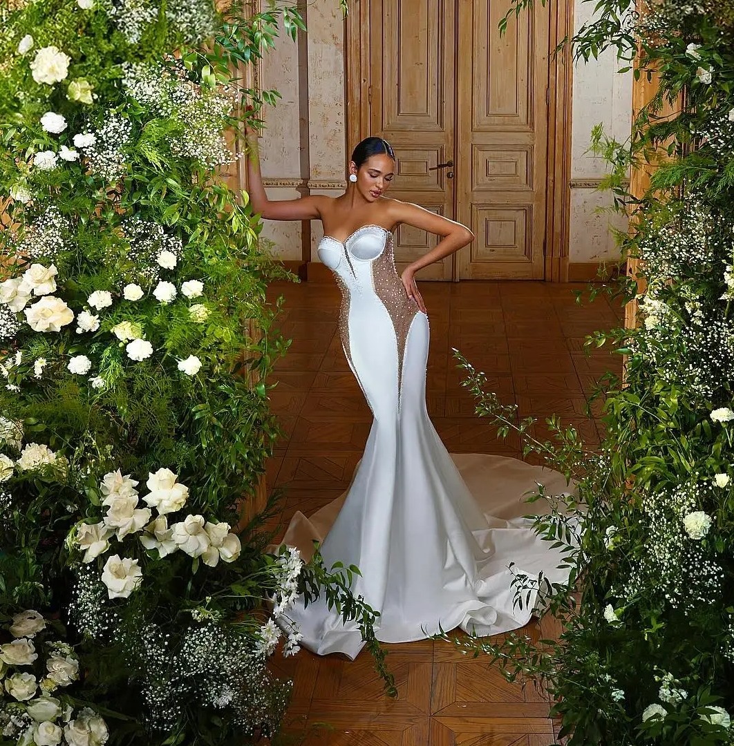 Wedding Mermaid Dresses With Detachable Cape Shawls Sweetheart Beaded Crystal Cut Out Bridal Bride Gown African Vestidos De Noiva