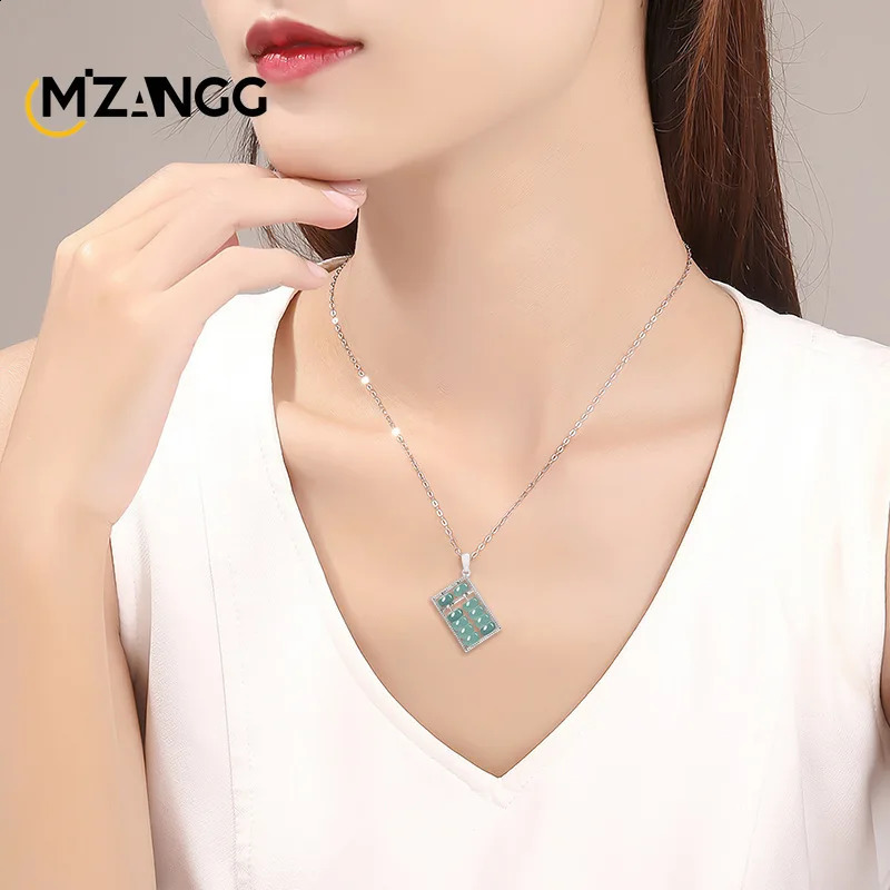 Myanmar Jadeite Blue Water Fortune Abacus Pendant S925 Silver Inlaid Jade Necklace Exquisite Fashion Jewelry for Men and Women 241226