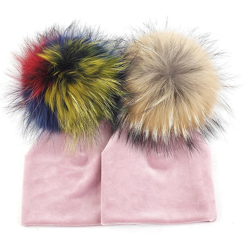 Cute Big Real Fur Pompom Baby Girls Boys Beanies Infant born Winter Warm Hats Unisex For 03 Month Caps 241225