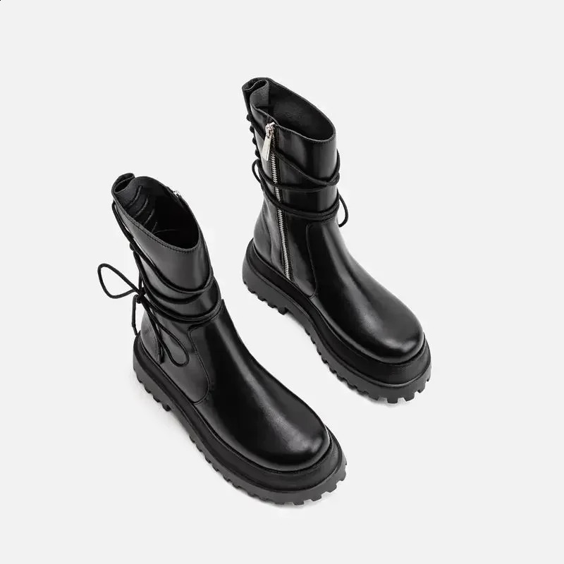 Round Toe Black Half High Boots for Women Elegant With Low Heels Mid Calf Shoes Woman Sale In Winter Novelty Y2k Spring 241226