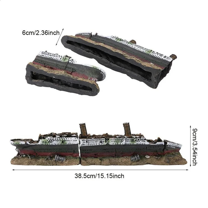 Fish tank landscaping Titanic Model Resin Aquarium Wrecked Boat Ship Decoration Artificial Fish Tank Ornament Sunk Ship Boat 241225