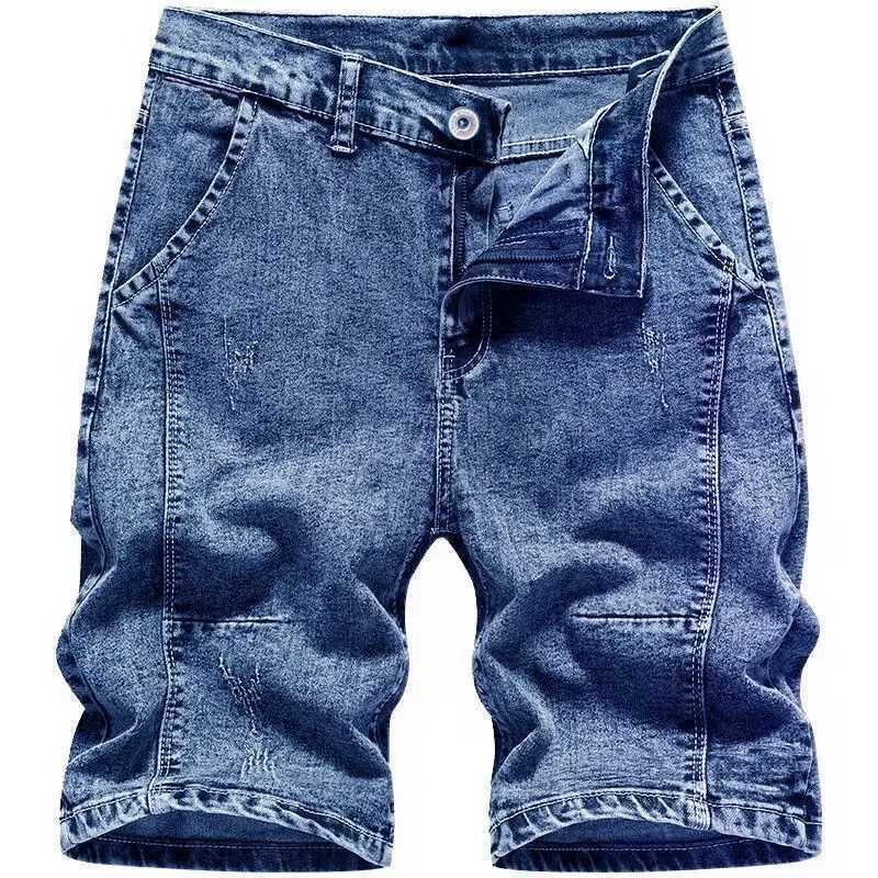 New Korean Fashion Mens Summer Casual Knee Length Denim Luxury Grey Solid Breathable Designer Shorts Mens Denim Shorts W241226