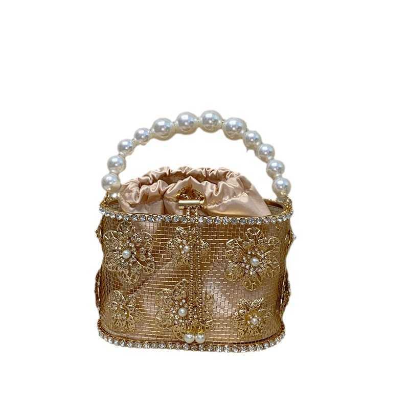Evening Bags Heavy Industry Metal Sunflower Pearl Vegetable Basket Birdcage Bucket Bag Banquet Handheld Crossbody Tote 241226