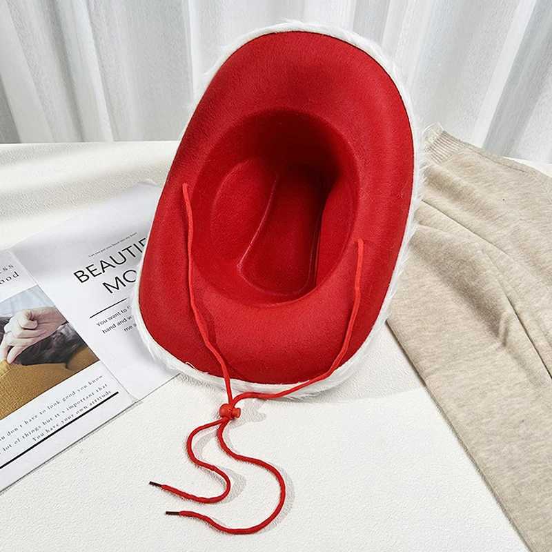 Christmas Red Cowboy Hat Winter Womens Feather Black Belt Soft Hat Adjustable Comfortable Santa Claus C W241225