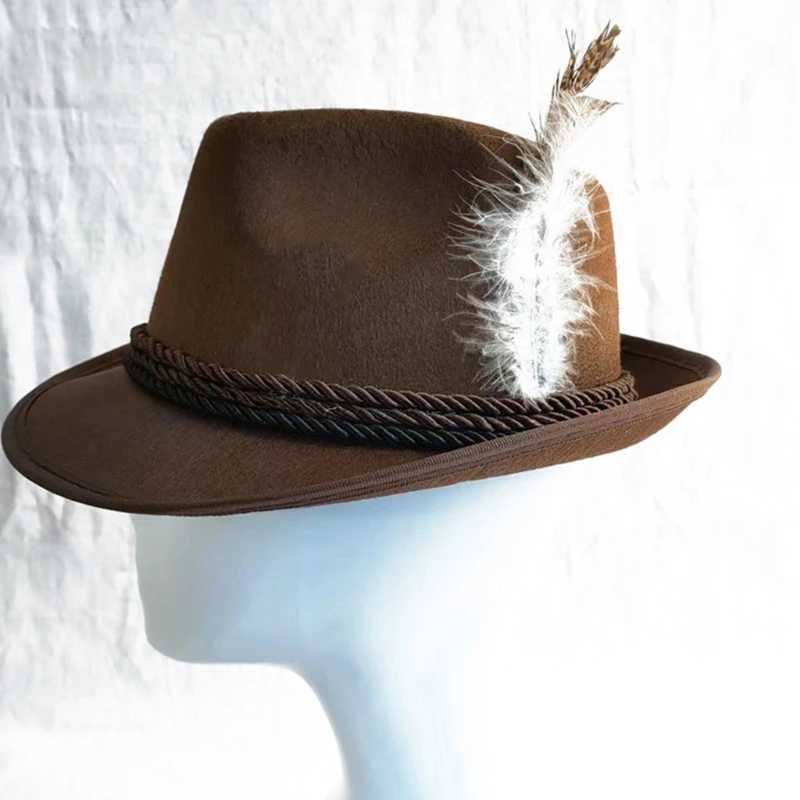 Retro Feather Decorative Hat Jazz Top Hat Cowboy Western October Festival Unisex Style W241225