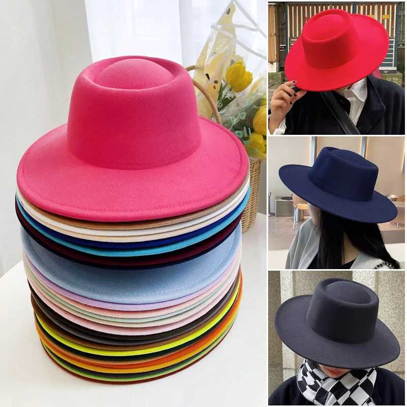 Big brown soft hat winter flat brown flat top jazz hat solid color single-sided neutral jazz hat W241225