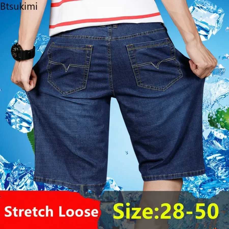 Size 28-50 Summer Thin Denim Shorts for Mens Loose High Elasticity Casual Shorts Fatty Guy Daily Trend Versatile Shorts for Men W241226