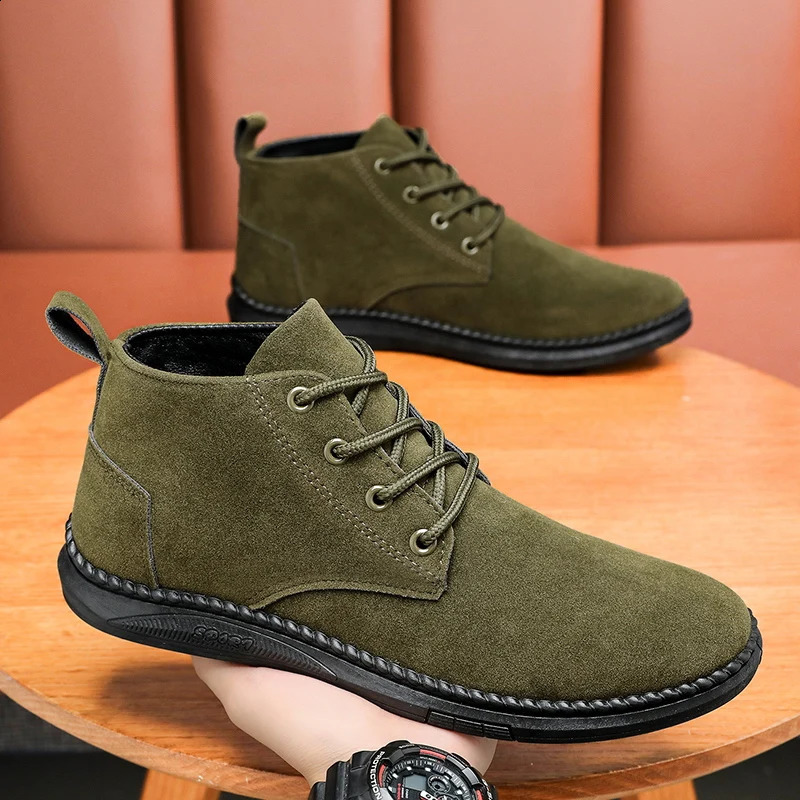 High Top Casual Board Shoes Mens Lace Up Suede Black Flat Bottom Short Boots Mens Chelsea Boots High-quality Denim Boots241226