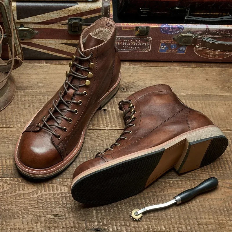 American High-top Martin Boots for Men Short Face Work Shoes Cycling Moto Boots Paratrooper Short Boots Riding Motorcyclist Boot 241226