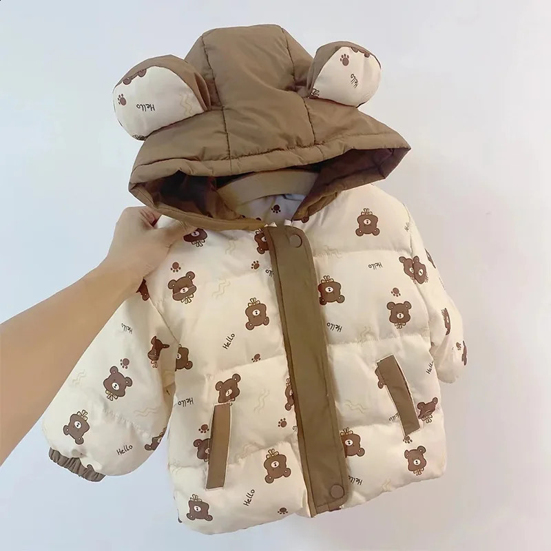 Winter Cute Bear Kids Jacket Thicken Cotton Down Parkas Girls Boys Warm Outerwear Coats 15Years 241225