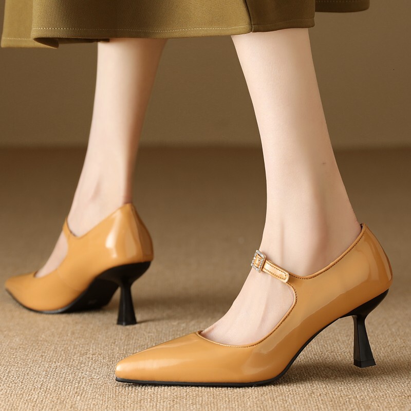 Sexy Point Women's Heels Mary Janes Elegant Black Nude Heeled Pumps Large Size Office Party Wedding Shoes Ladies