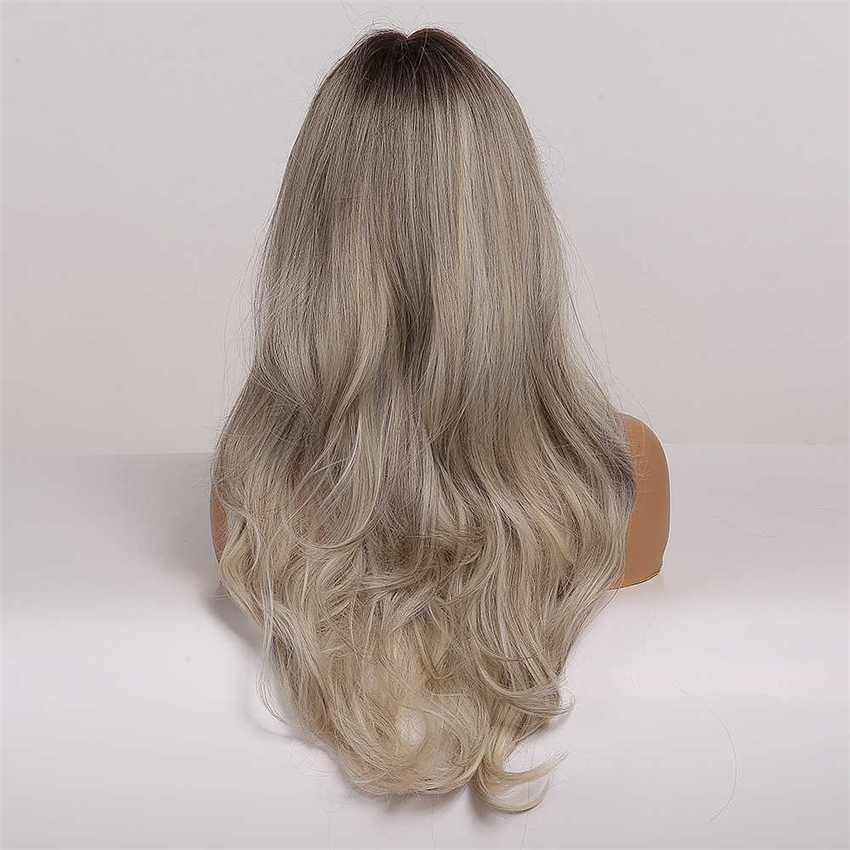 Synthetic Wigs Easihair Grey Ombre Wavy Wigs Long Synthetic for Women with Bangs Natural Hair Heat Resistant Cosplay 230227 Hair Wigs