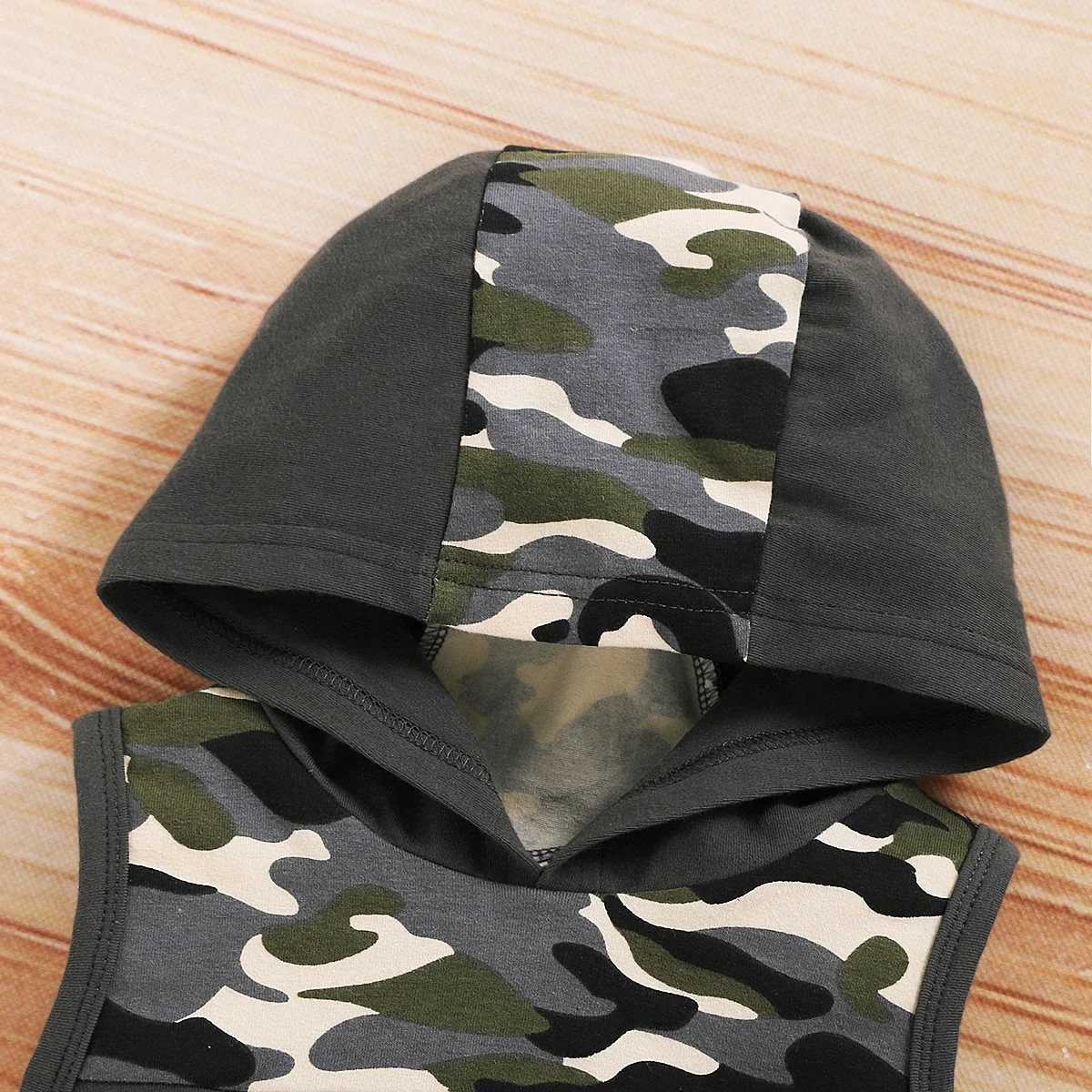 Clothing Sets Newborn Baby Boys 2PCS Clothing Set Camouflage Hooded Vest+Shorts Cool Infant Boy Summer Outfits for Infant Baby Boy 0-18 MonthsY2412254