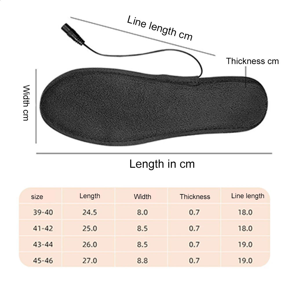 USB Rechargeable Heated Insoles Size 39-46 USB Electric Heated Shoes Pad for Outdoor Skiing Winter Foot Warmers for Women Men 241226