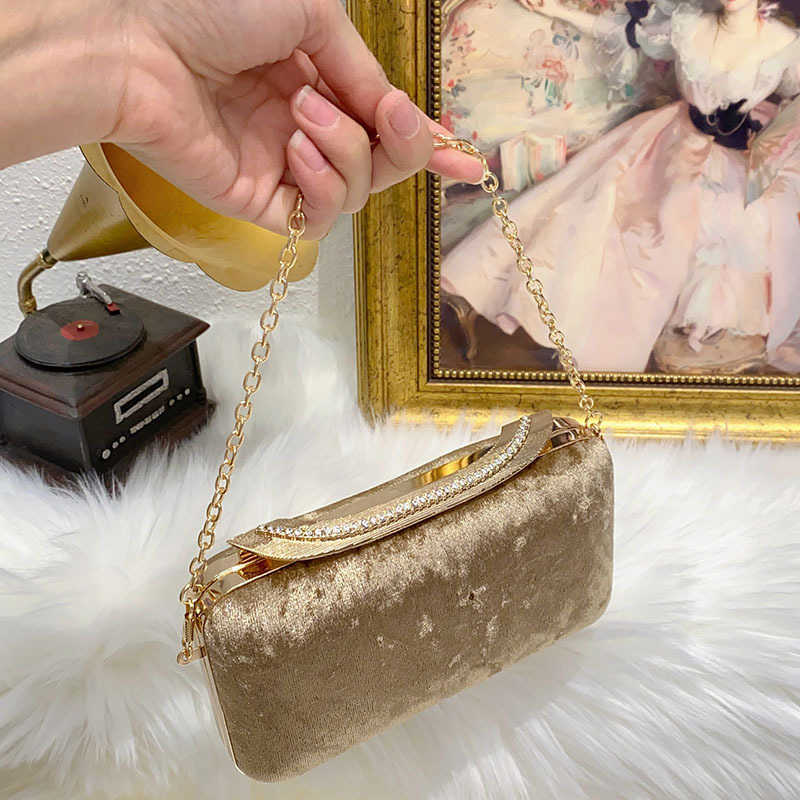 French Sparkling Ineffective Diamond Studded Dinner Bag Socialite Velvet Temperament Simple Personalized Hand Held Crossbody Bag 241226