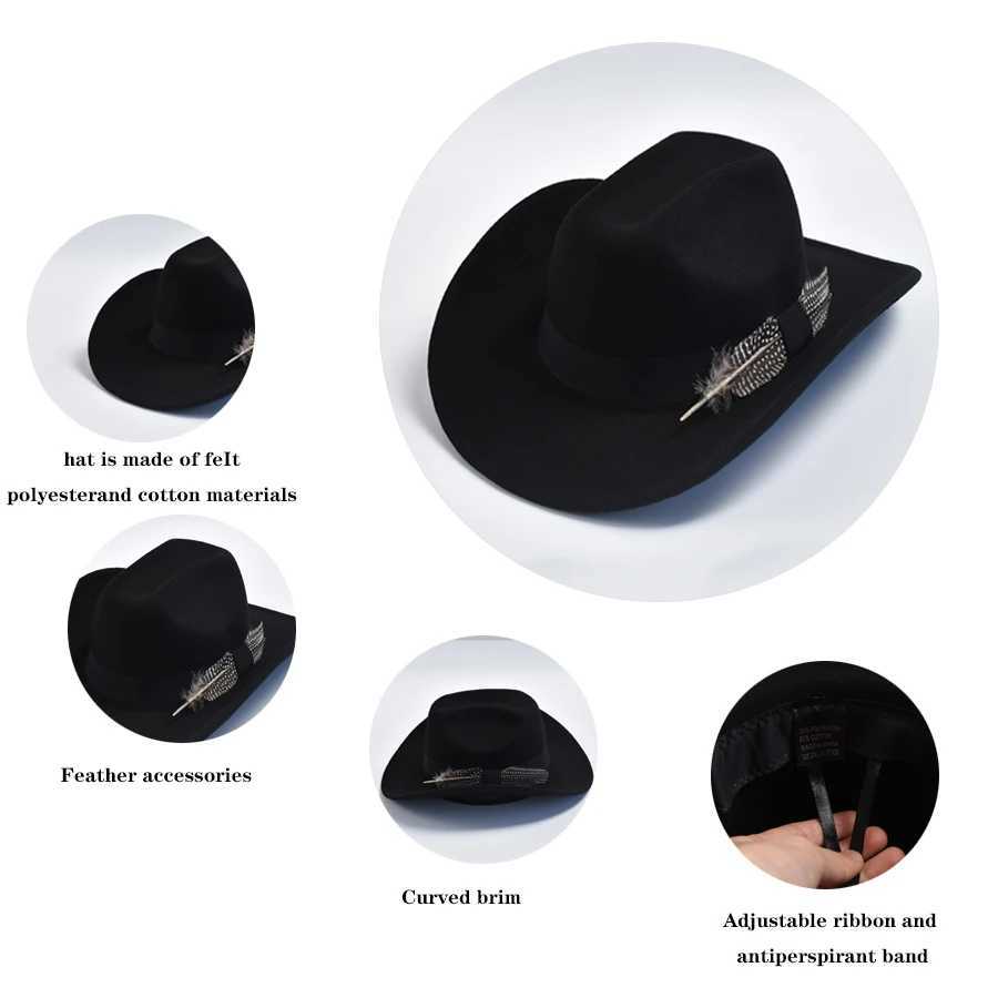 Mens handmade feather cowboy hat with retro curves Brim Gentleman Fedora Jazz C Sombrero Hombre W241225