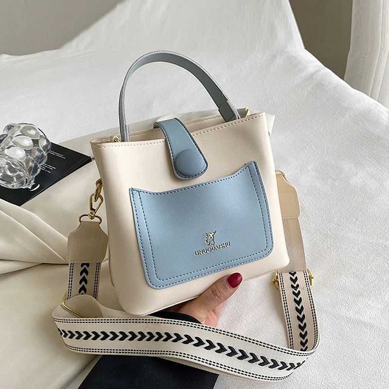 New Fiable PU Ctrasting Color Versatile Magnetic Buckle Zipper WOMENS Shoulder Bag for CommutingXJ241225