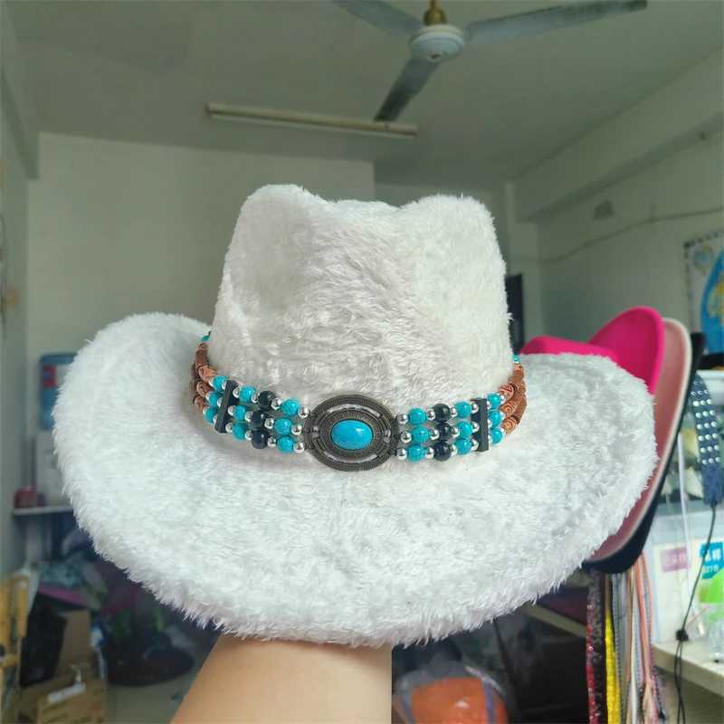 New Retro Western Mens Cowboy Hat Artificial Rabbit Fur Cowboy Hat Ethnic Winter Cowboy Hat Sombrero Hombre Cs Sombrero Vaquero W241225