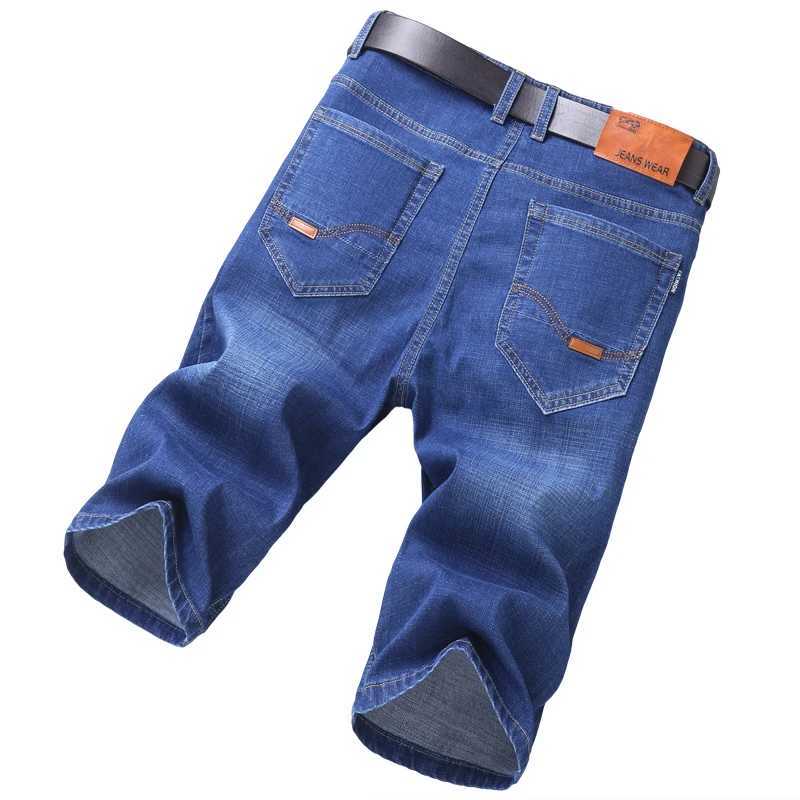 Mens denim shorts 2024 summer new thin elastic strength slim fit shorts mens brand clothing blue W241226