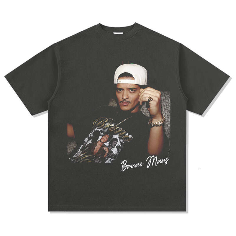 Bruno Mars Printed T-shirt Men's and Women's Trendy Brand Short Sleeve American Washed