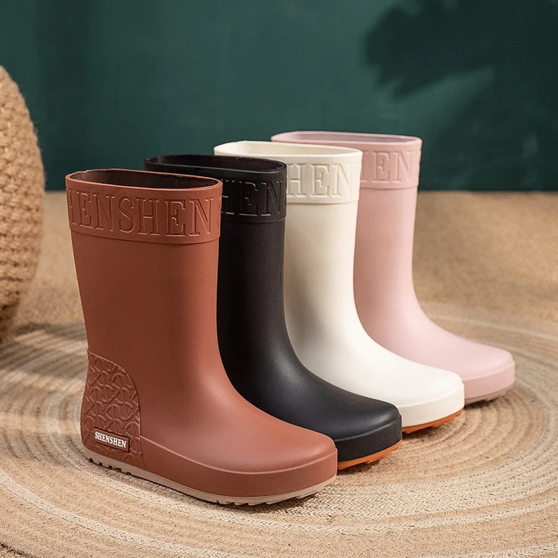 Rain Boots Ladies Adult Fashion Mid-Calf Waterproof Non-Slip WearResistant Working Water-Proof Shoes Winter Cotton plus Warm 241226