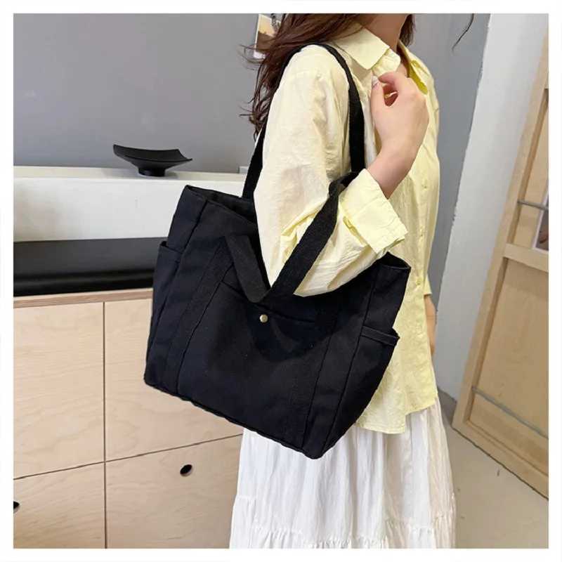 Preppy Style Shoulder Bag Unisex Large Capacity HandBag Casual Versatile Solid Canvas Bag Student Commuting Zipper Square BagXJ241225