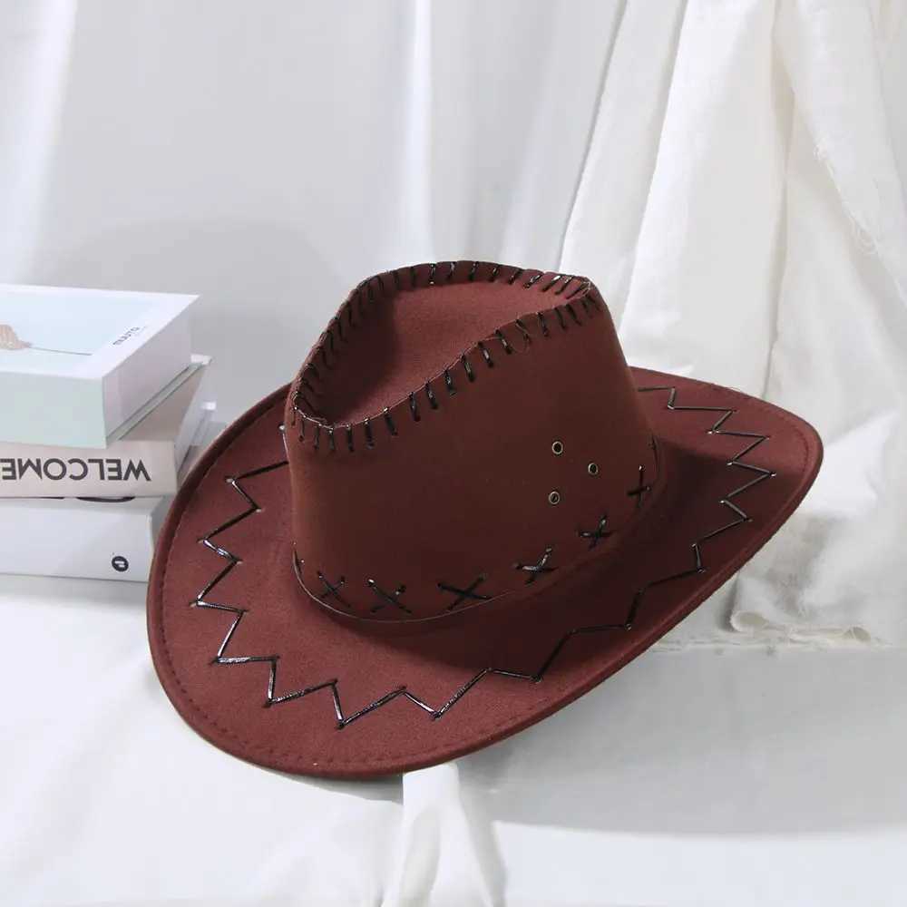 Fashionable Western suede denim hat unisex wide brown jazz hat Fancy Dr Accry Western style W241225