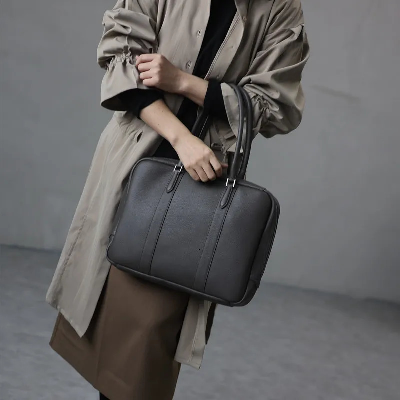 Women Genuine Leather Briefcase With Computer Compartment Fashion Handbag With Zipper High Quality Shoulder Bags Laptop 241225